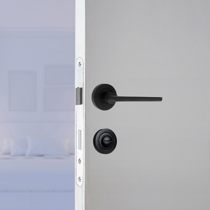 Ensemble de poignées de porte de salle de bain UNO, levier moderne noir mat sur rosace, ensemble de boutons-poussoirs internes