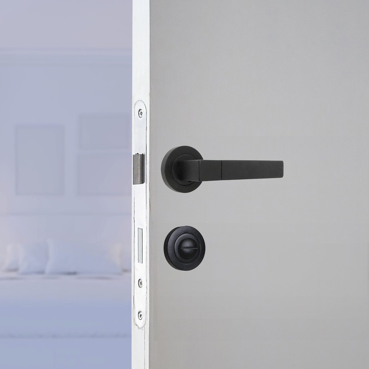 Marketplace JPG companion for Cafri Line Door Handle Bathroom Set Rectangular Matt Black Lever Rose Internal Thumb Turn