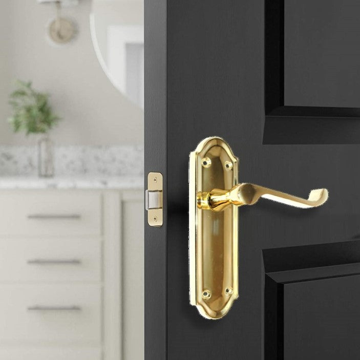 Ashford Door Handle Latch Scroll Lever - Polished Brass