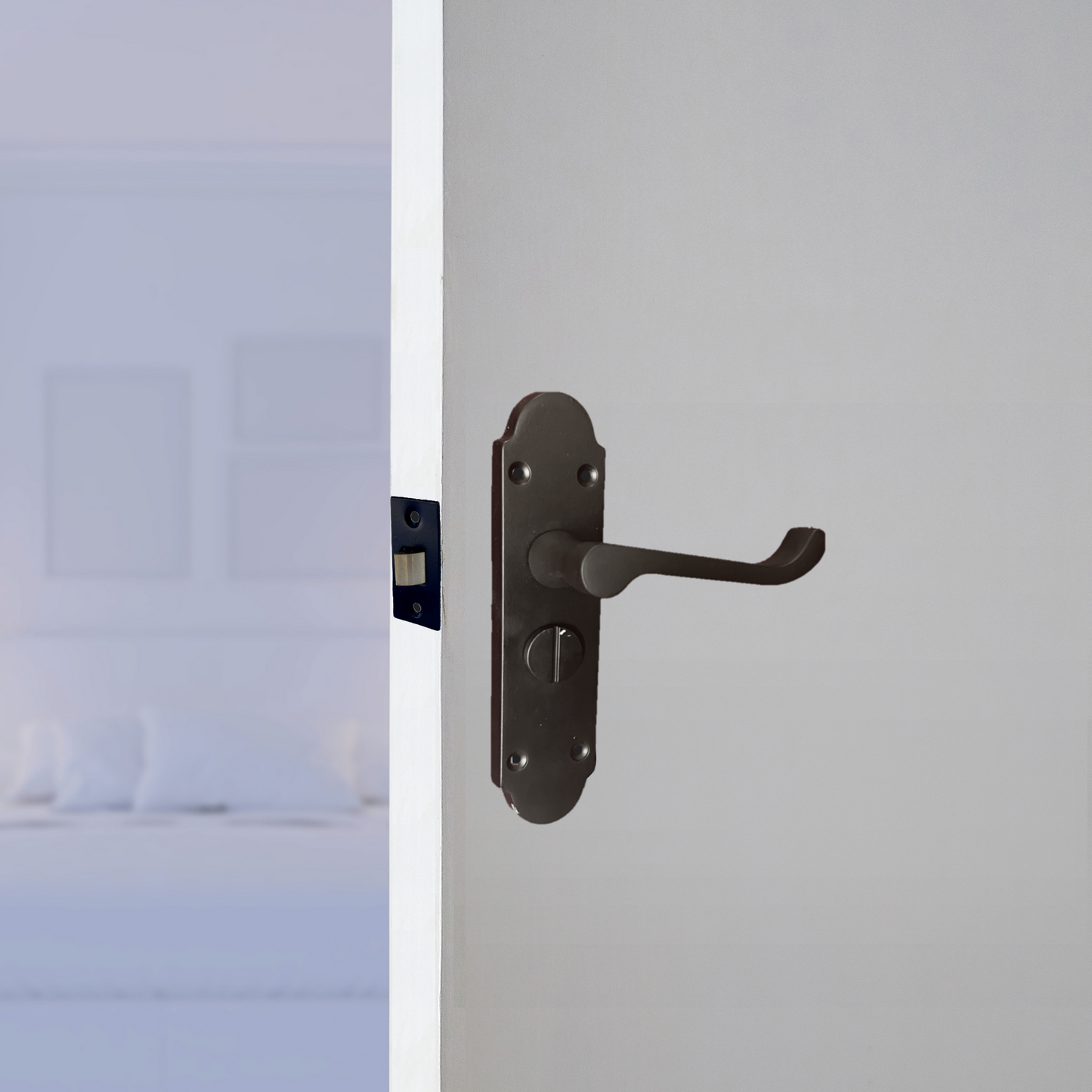 Epsom Door Handle Bathroom Privacy Lock Scroll Lever - Matt Black