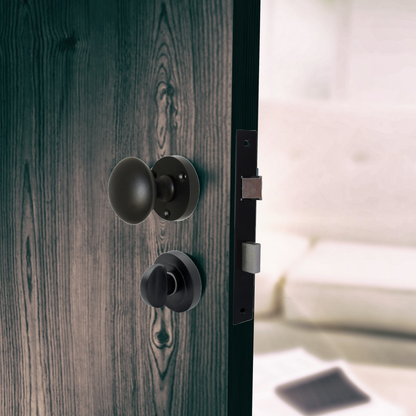 Door Knobs Round Victorian Mortice Knob Sprung - Matt Black Thumbturn Lock Pack 56mm