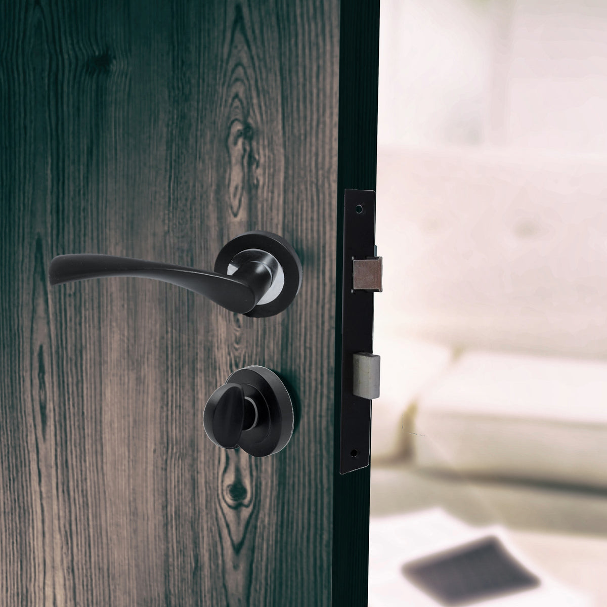 Marketplace JPG companion for Astrid Door Handles Latch Twist Lever on Rose Duo Matt Black Chrome Bath Thumb Turn Lock 120mm - 50mm