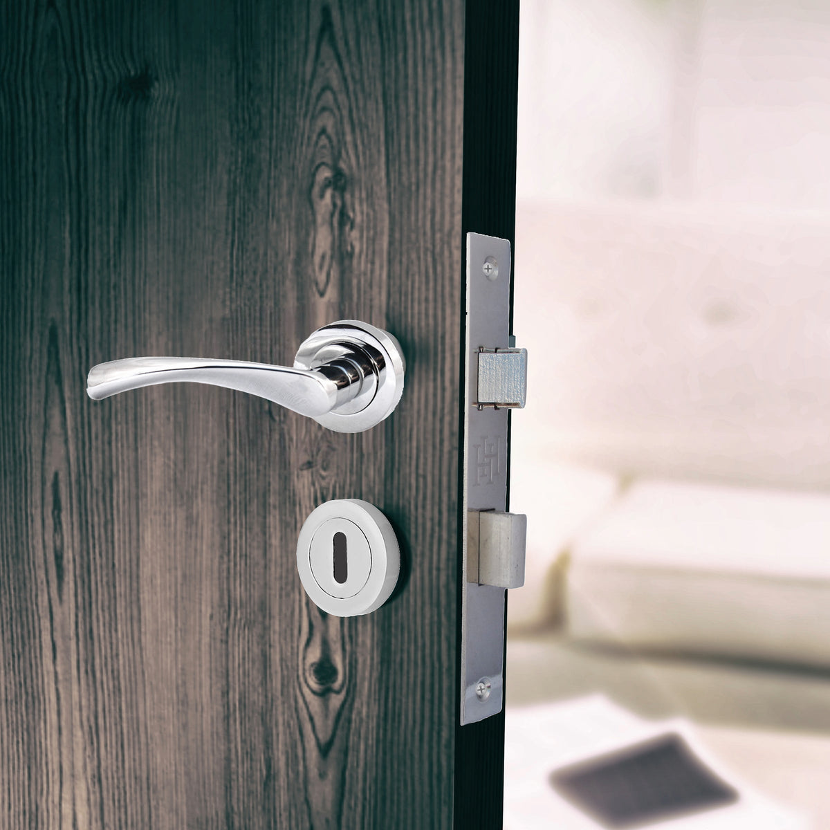 Marketplace JPG companion for Astrid Door Handles Latch Twist Lever on Rose Chrome Escutcheon Key Lock 120mm - 50mm