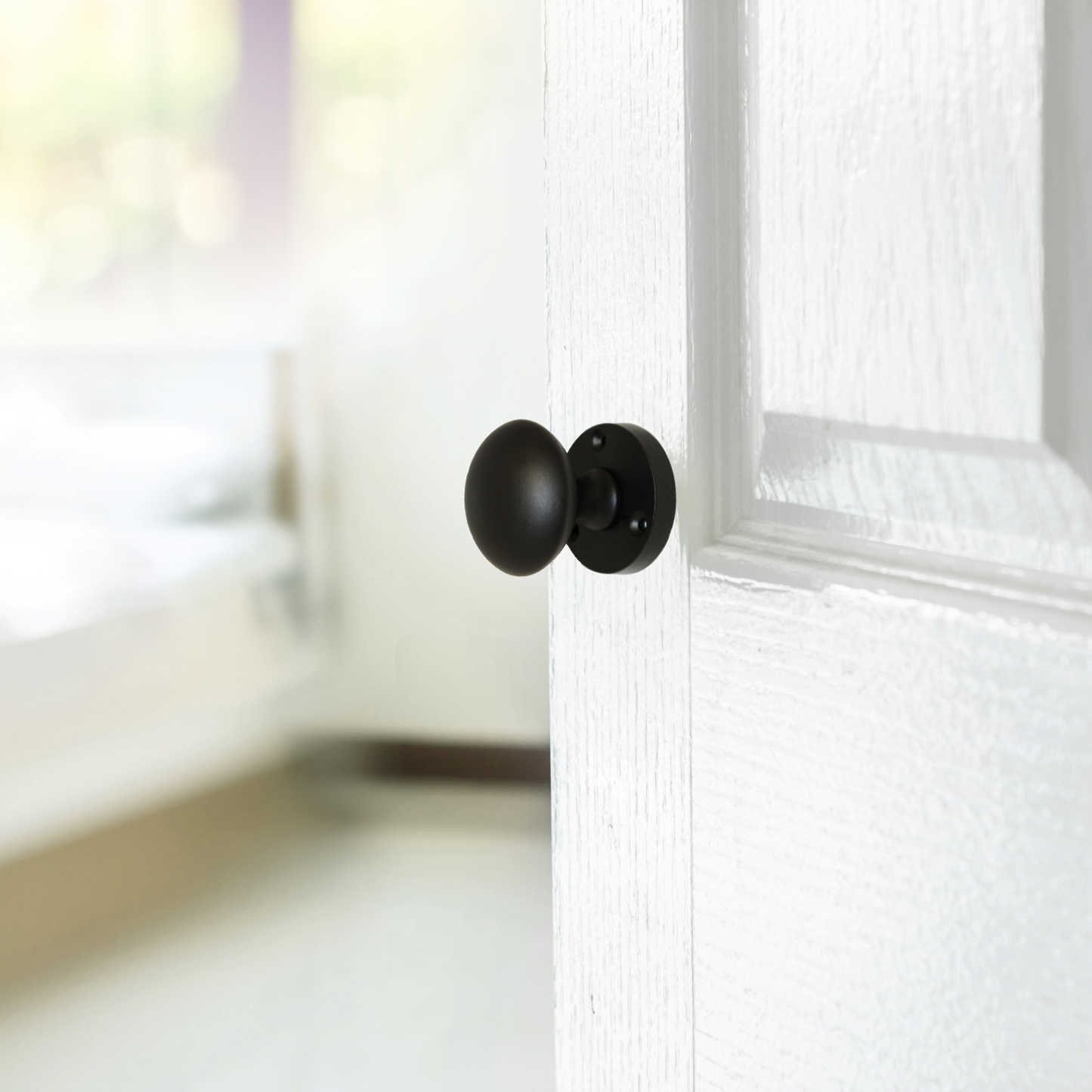 Door Knobs Round Victorian Mortice Knob Sprung - Matt Black Latch Pack 56mm