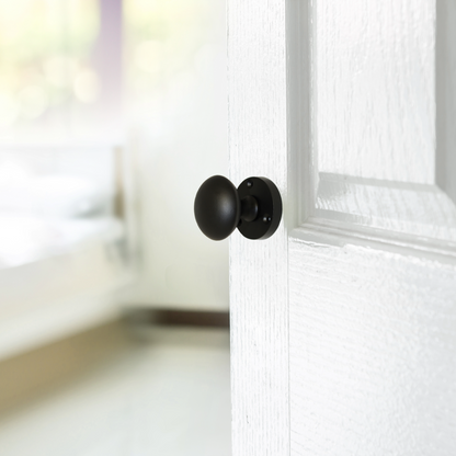 Door Knobs Round Victorian Mortice Knob Sprung - Matt Black Latch Pack 56mm