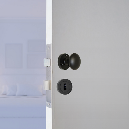 Door Knobs Round Victorian Mortice Knob Sprung - Matt Black Escutcheon Key Lock Pack 56mm