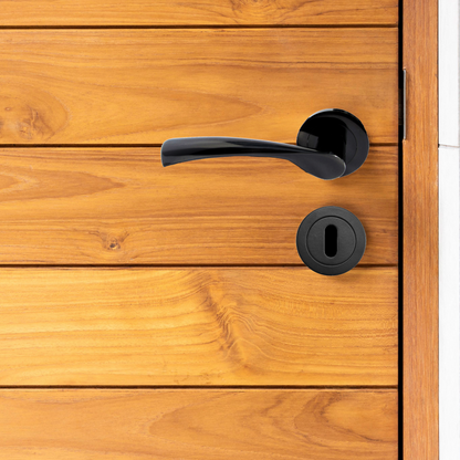 Astrid Door Handles Latch Twist Lever on Rose - Black Nickel Latch 120mm