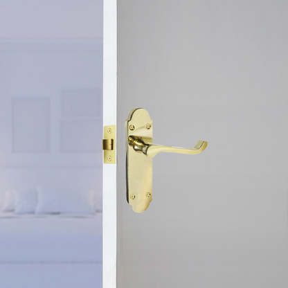 Epsom Door Handle Latch Victorian Scroll Lever - Brass Pack Hinges