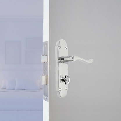 Epsom Door Handle Bathroom Lock Scroll Lever - Polished Chrome