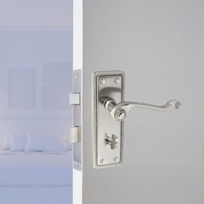 Marketplace JPG companion for Door Handles Georgian Lever Bathroom Lock Roped Edge - Satin 150mm X 50mm - 150mm X 48mm