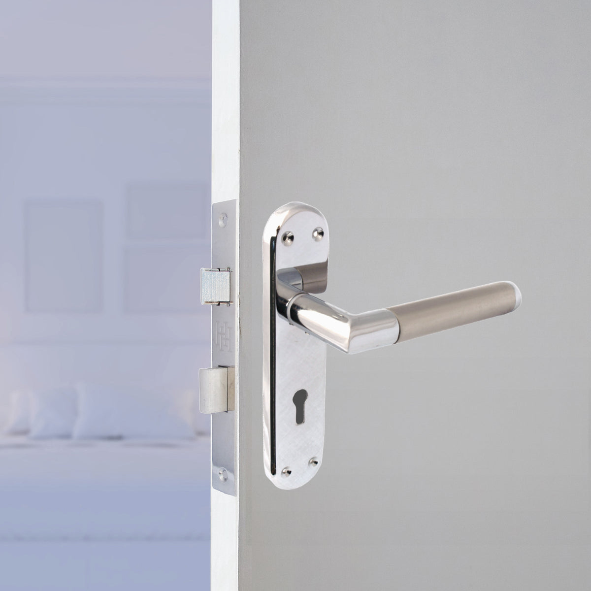 Marketplace JPG companion for Door Handles Pack Mitred Straight Lever Lock Set Duo - Chrome Satin 180mm X 40mm