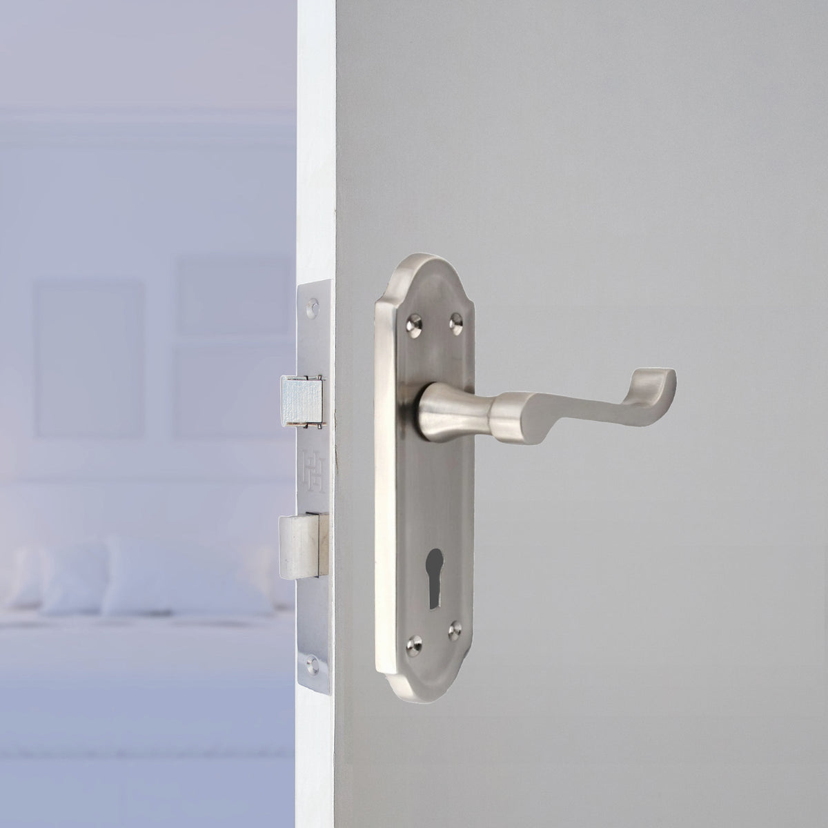 Marketplace JPG companion for Multipack Door Handles Ashford Key Lock Scroll Lever Satin 1/4/6 Pairs - 168mm X 47mm