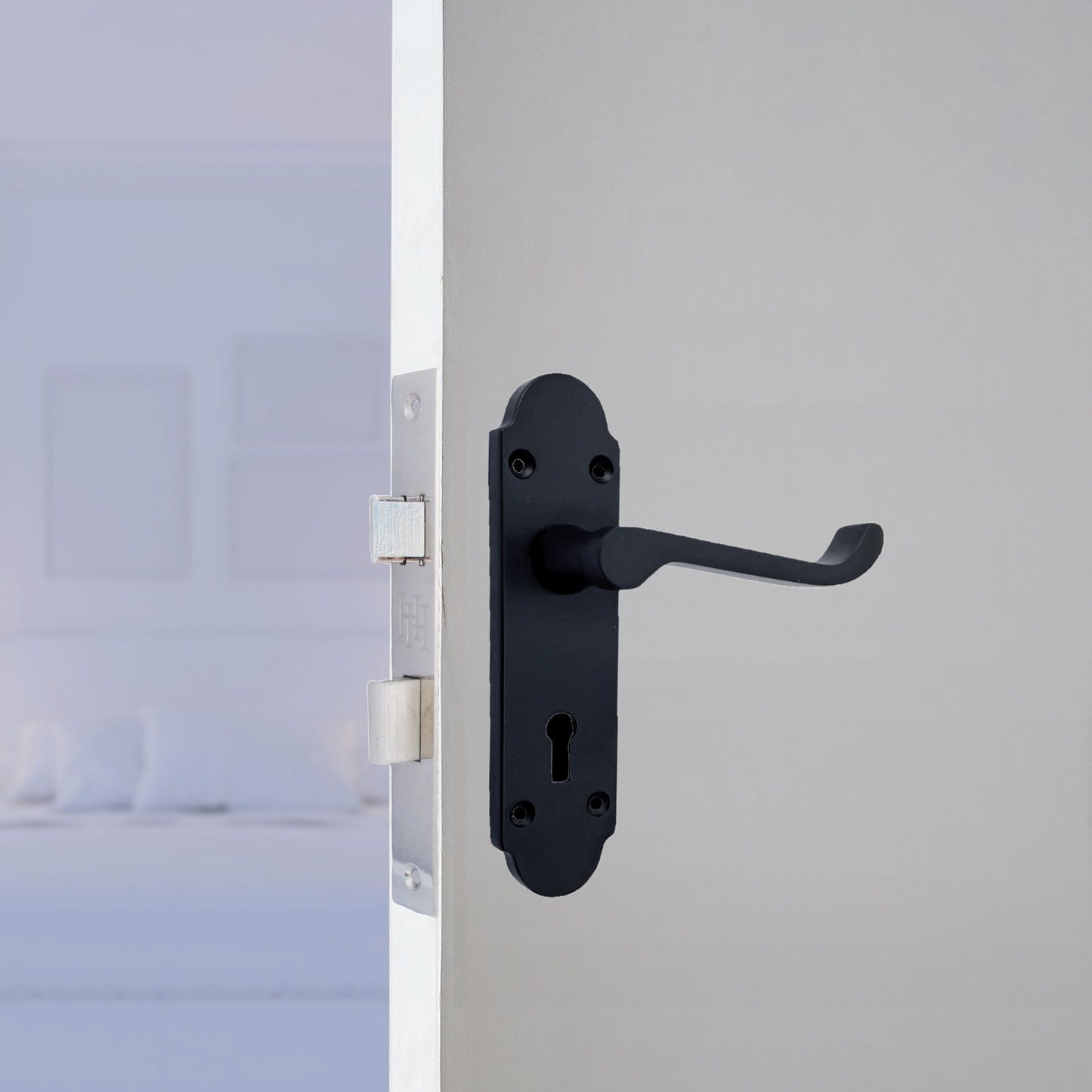 Poignée de porte Epsom à clé et levier de défilement - Noir mat
