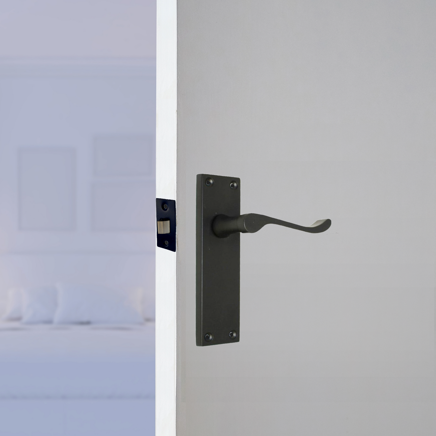 Poignées de porte victoriennes à levier et loquet à volutes - Noir mat, pack de charnières 150 x 40 mm