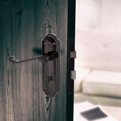 Ashford Door Handle Bathroom Lock Scroll Lever - Black Nickel