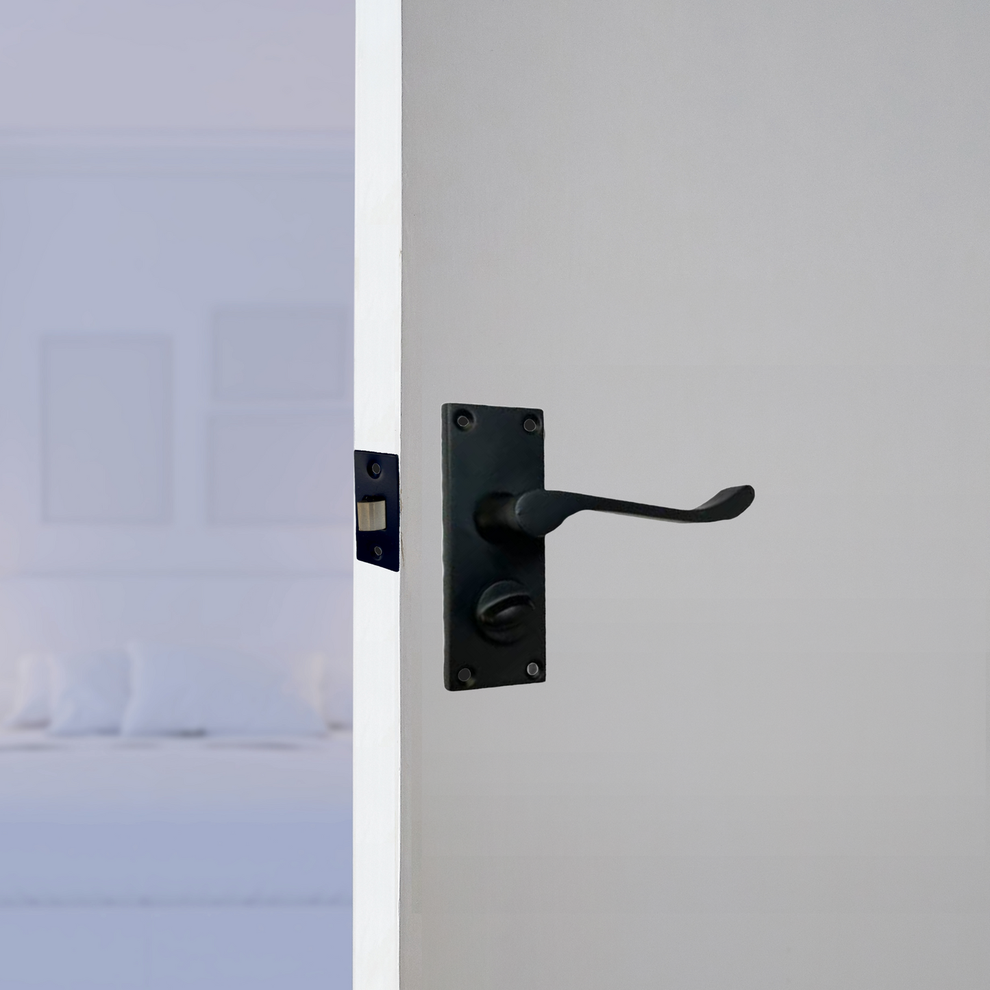 Door Handles Scroll Lever Privacy Lock - Matt Black 150 x 40mm