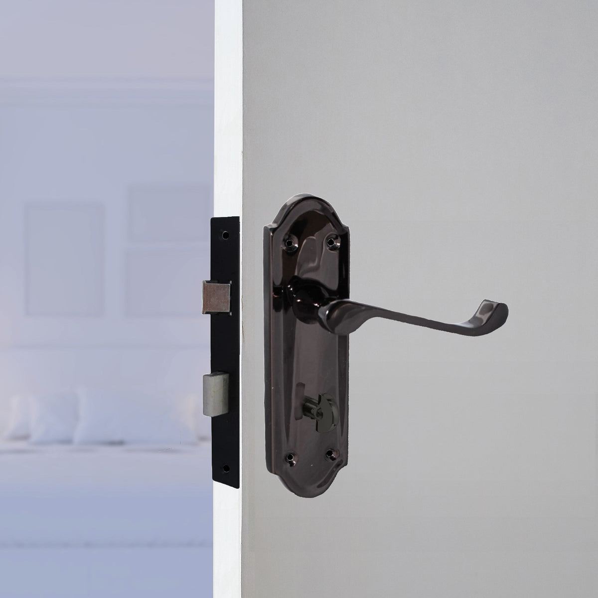 Marketplace JPG companion for Ashford Door Handle Bathroom Lock Scroll Lever - Black Nickel Bath Pack