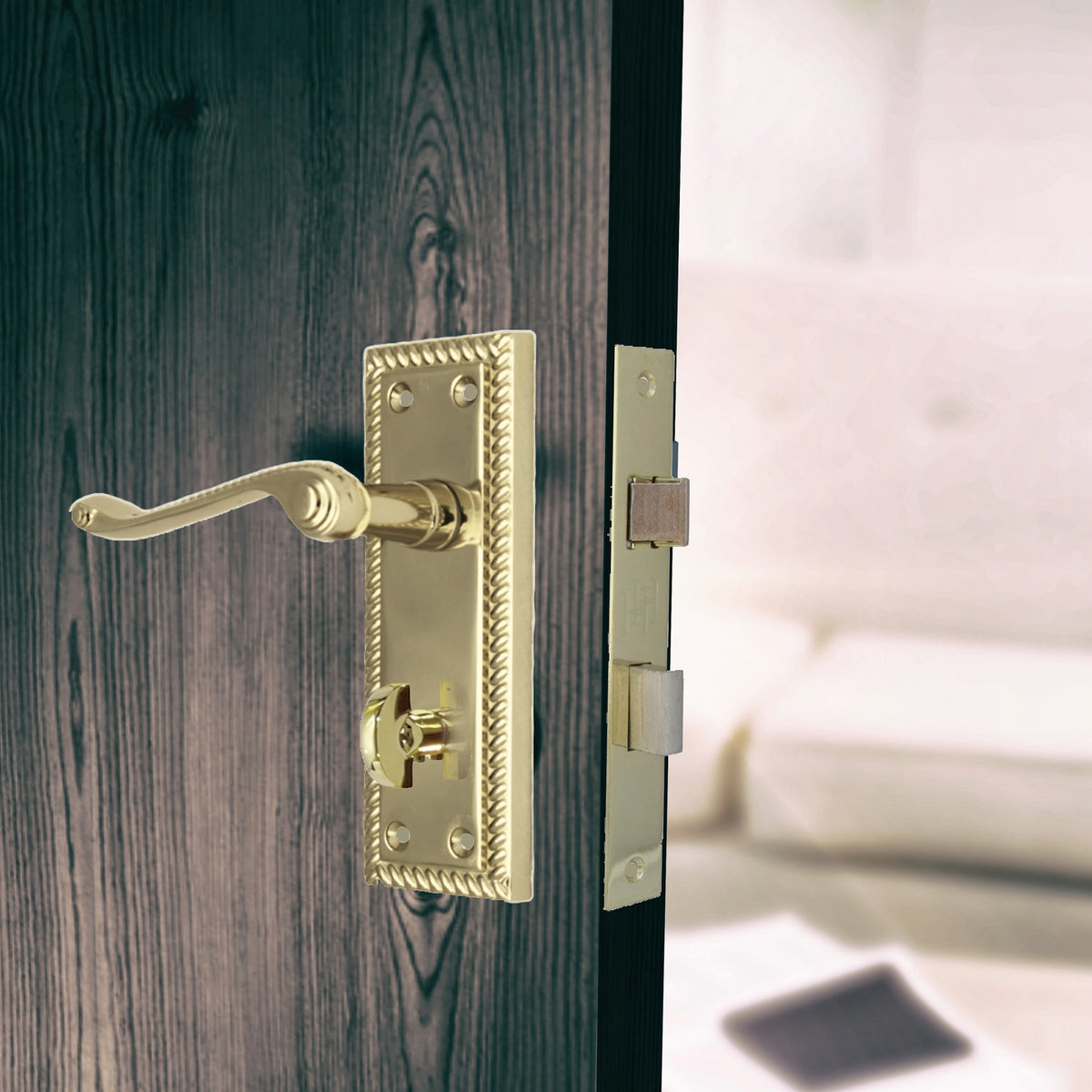 Marketplace JPG companion for Door Handles Georgian Lever Bathroom Lock Roped Edge - Brass 150mm X 50mm - 150mm X 48mm