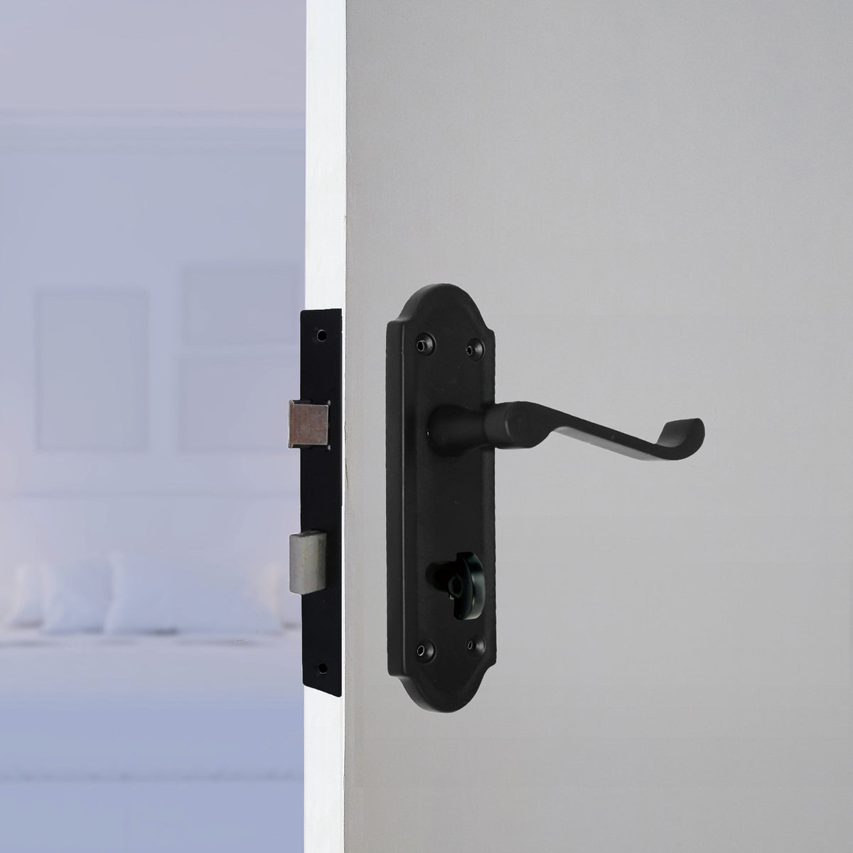 Marketplace JPG companion for Ashford Door Handle Bathroom Lock Scroll Lever - Matt Black - 168mm X 47mm