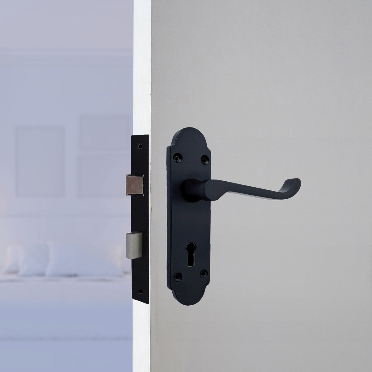 Marketplace JPG companion for Epsom Door Handle Key Lock Scroll Lever - Matt Black Pack