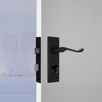 Door Handles Victorian Scroll Lever Bath Lock - Matt Black Pack 150 x 40mm