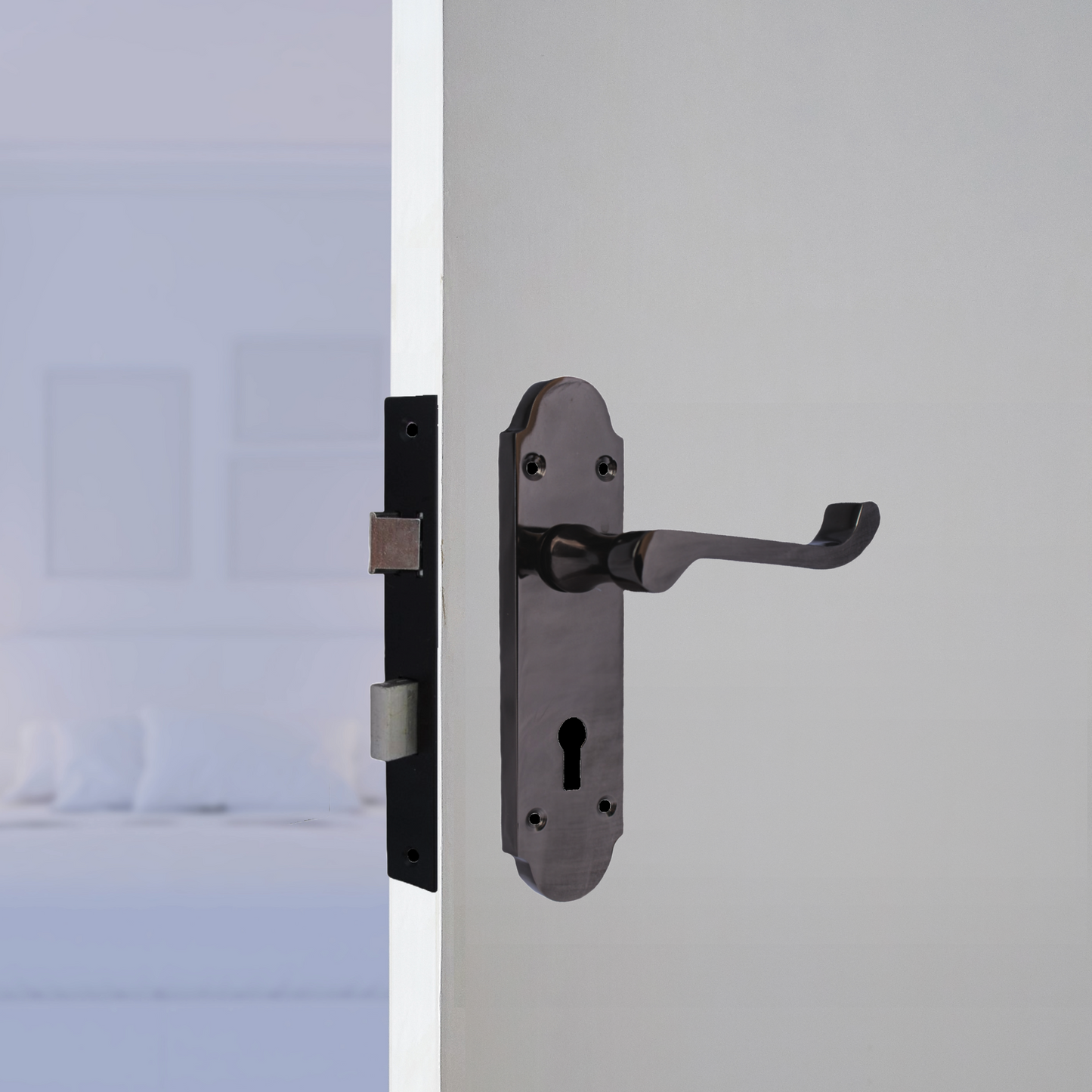 Poignée de porte Epsom à clé et levier de défilement - Nickel noir