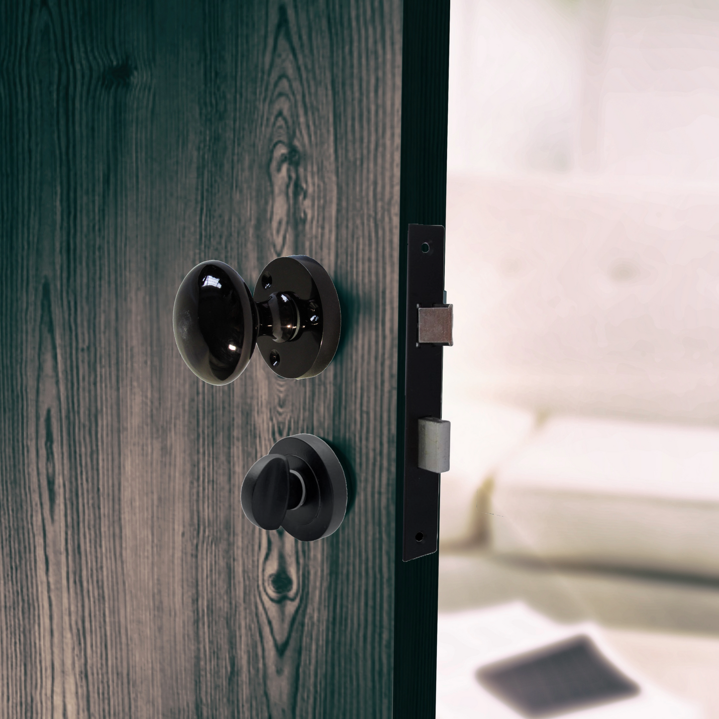 Door Knobs Round Victorian Mortice Knob Sprung - Black Nickel Thumbturn Lock Pack 56mm