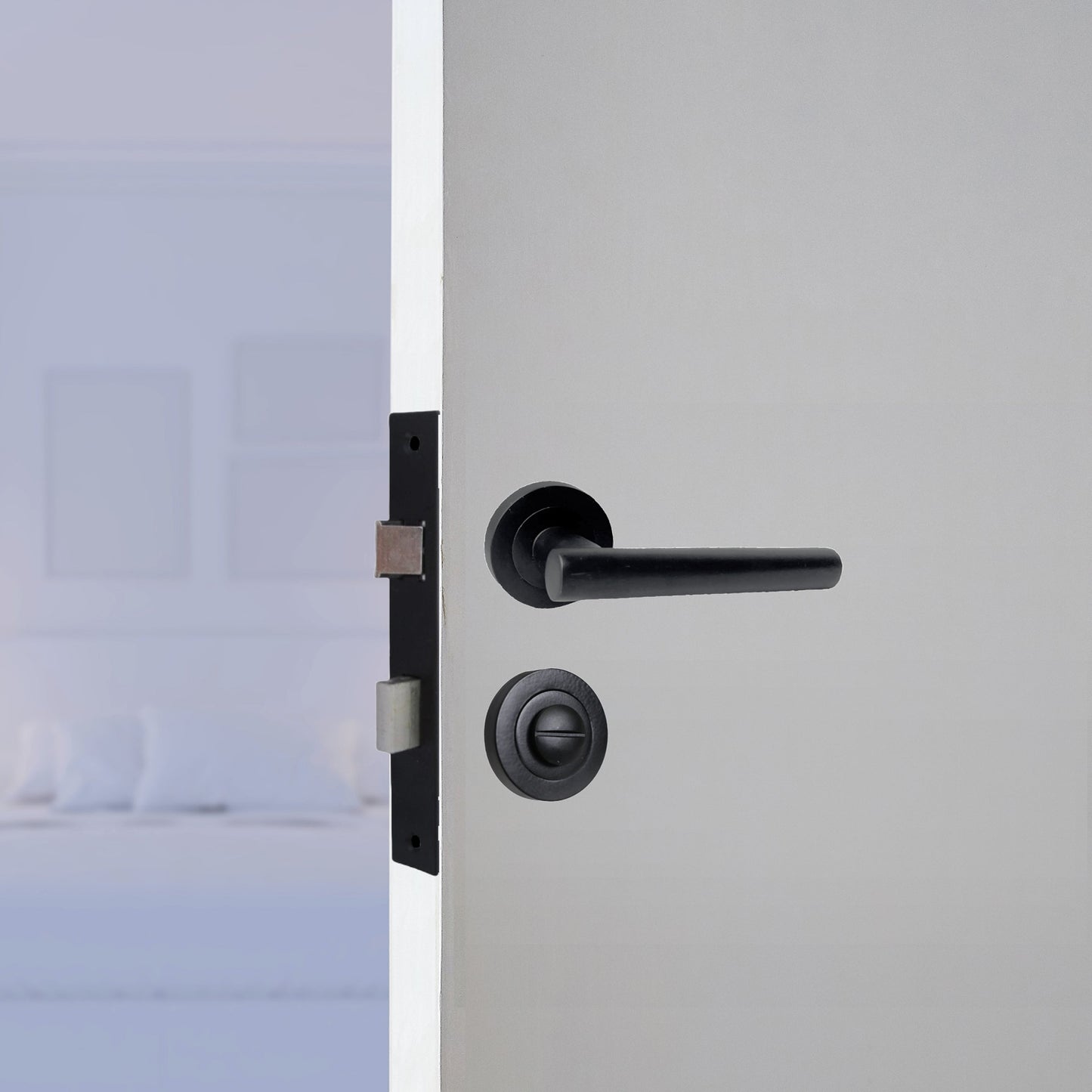 Marketplace JPG companion for Door Handles T Bar Straight Lever on Rose Bath Thumb Turn & Lock - Matt Black