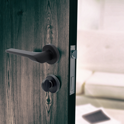 UNO-2 Door Handle Bathroom Set Modern Matt Black Lever on Rose Internal Thumbturn Set