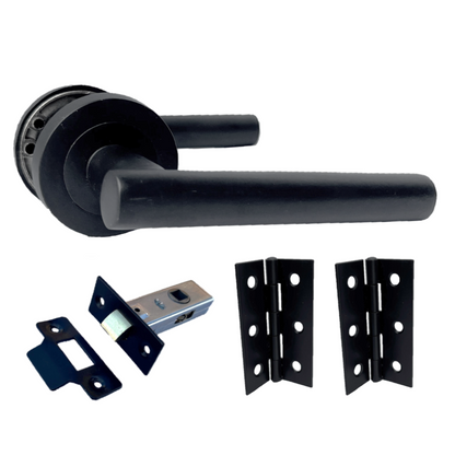 Door Handles Matt Black T Bar Lever on ROUND ROSE Door Pack inc Hinges & Latch