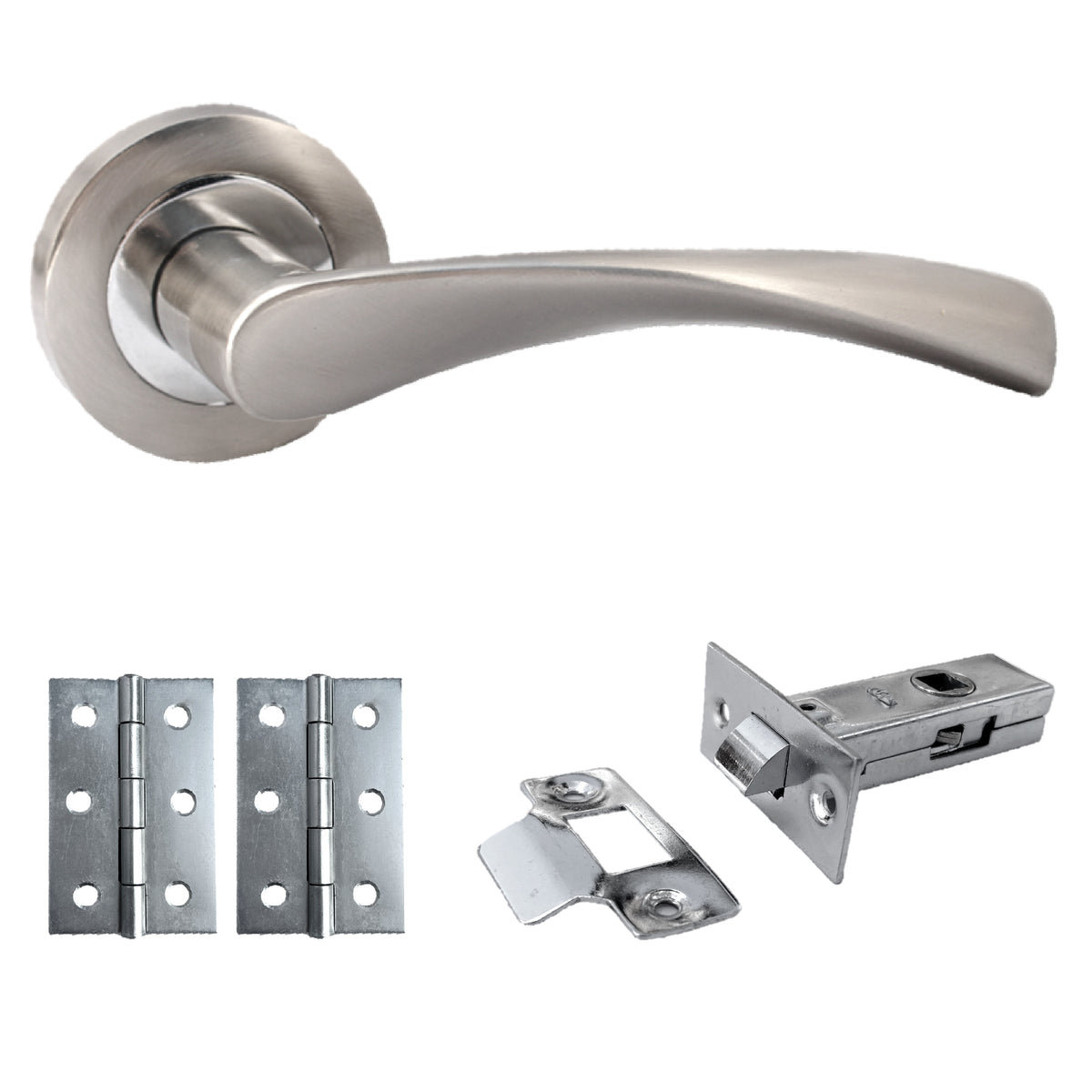 Marketplace JPG companion for Astrid Door Handles Latch & Hinges Twist Lever on Rose - Satin Chrome 120mm
