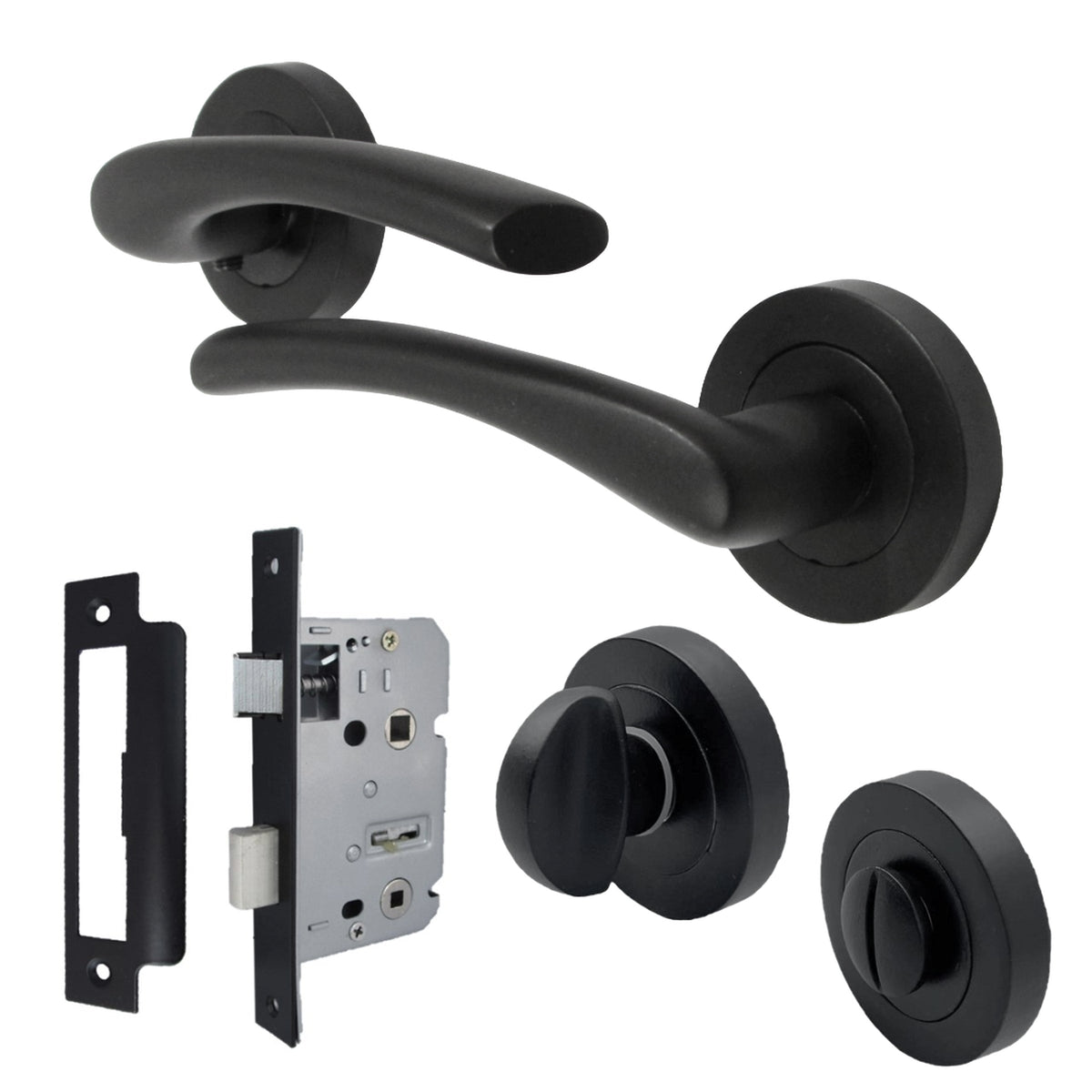 Marketplace JPG companion for Zena Door Handle Bathroom Set Modern Design Matt Black Lever on Rose Internal Thumb Turn