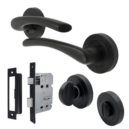 Marketplace JPG companion for Zena Door Handle Bathroom Set Modern Design Matt Black Lever on Rose Internal Thumb Turn