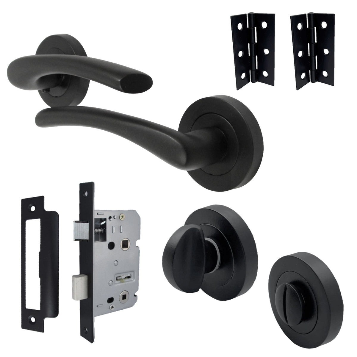 Marketplace JPG companion for Zena Door Handle Bathroom Set Modern Design Matt Black Lever on Rose Internal Thumb Turn