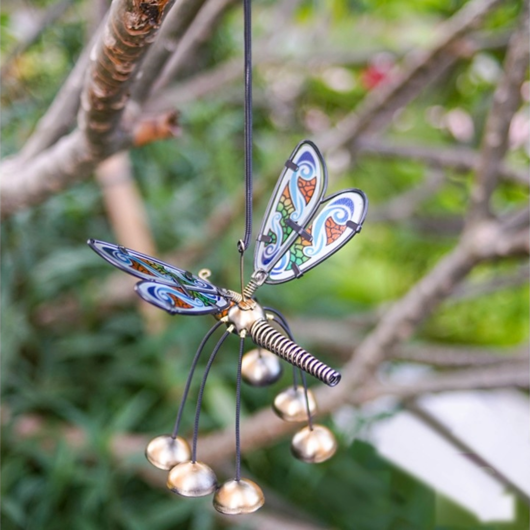 Glass Wing Dragonfly Bobbin' Bells Tree Hanger