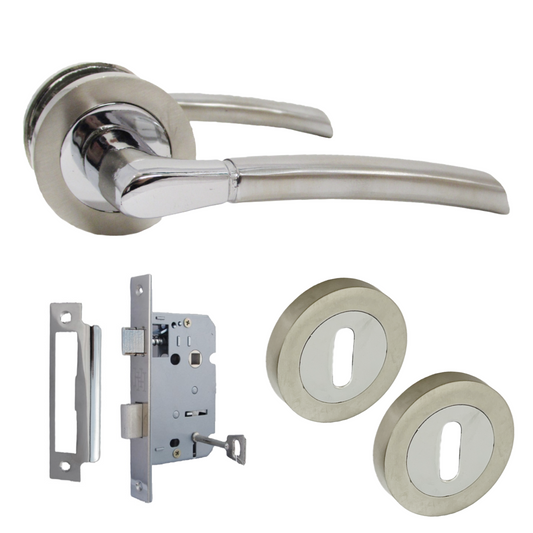 Indiana Door Handles Lever Rose - Chrome Satin Key Lock Escutcheon Pack 125mm