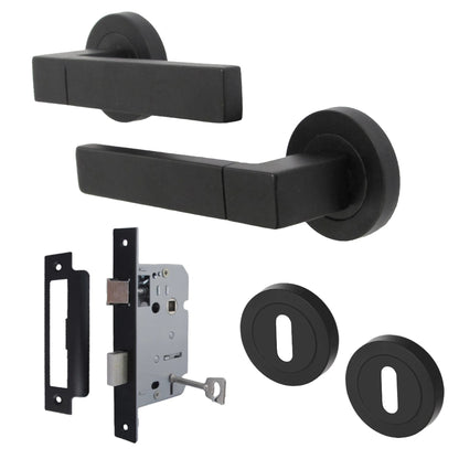 Marketplace JPG companion for Cafri Line Door Handle Lock Key Set Rectangular Matt Black Lever Rose Internal Escutcheon