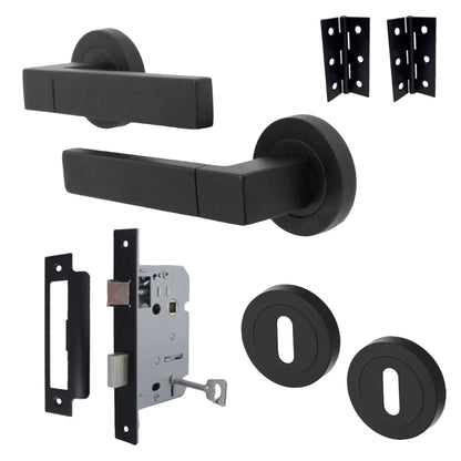Marketplace JPG companion for Cafri Line Door Handle Lock Key Set Rectangular Matt Black Lever on Rose Internal Escutcheon