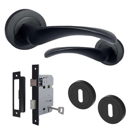 Marketplace JPG companion for Astrid Door Handles Latch Twist Lever on Rose Matt Black Escutcheon Key Lock 120mm - 50mm