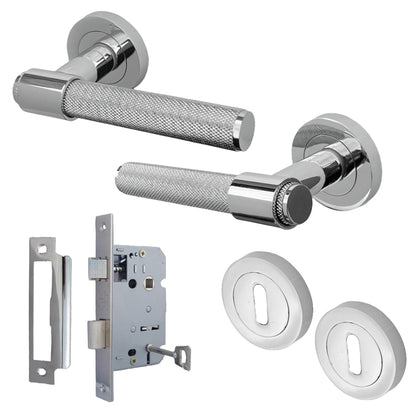 Marketplace JPG companion for Knurled Door Handles Chrome Loop & Neck Lever on Rose Key Lock Set