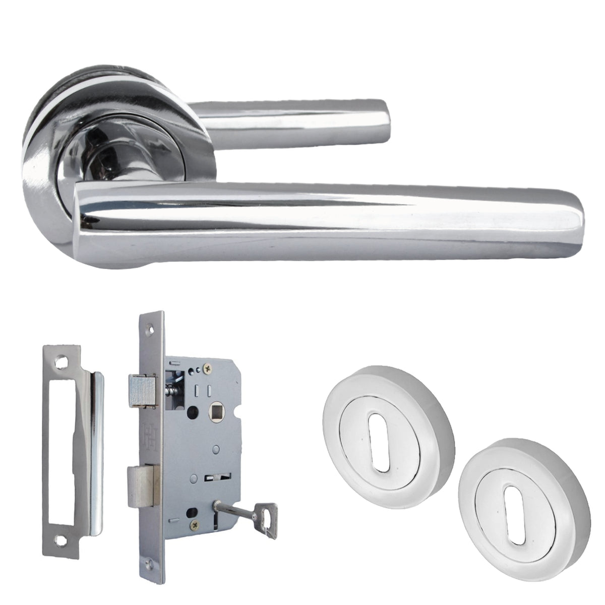 Marketplace JPG companion for Door Handles T Bar Straight Lever on Rose Escutcheon & Lock - Chrome
