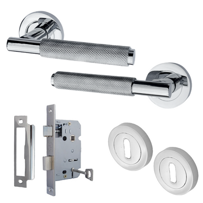 Poignées de porte moletées tournantes en chrome poli, levier sur rosace ronde, poignée de loquet de luxe