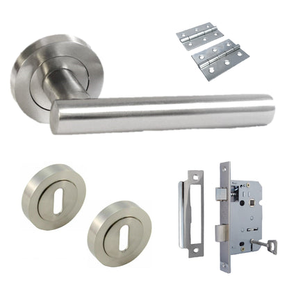Marketplace JPG companion for Door Handles T Bar Straight Lever on Rose Escutcheon Lock Key & Hinges - Satin
