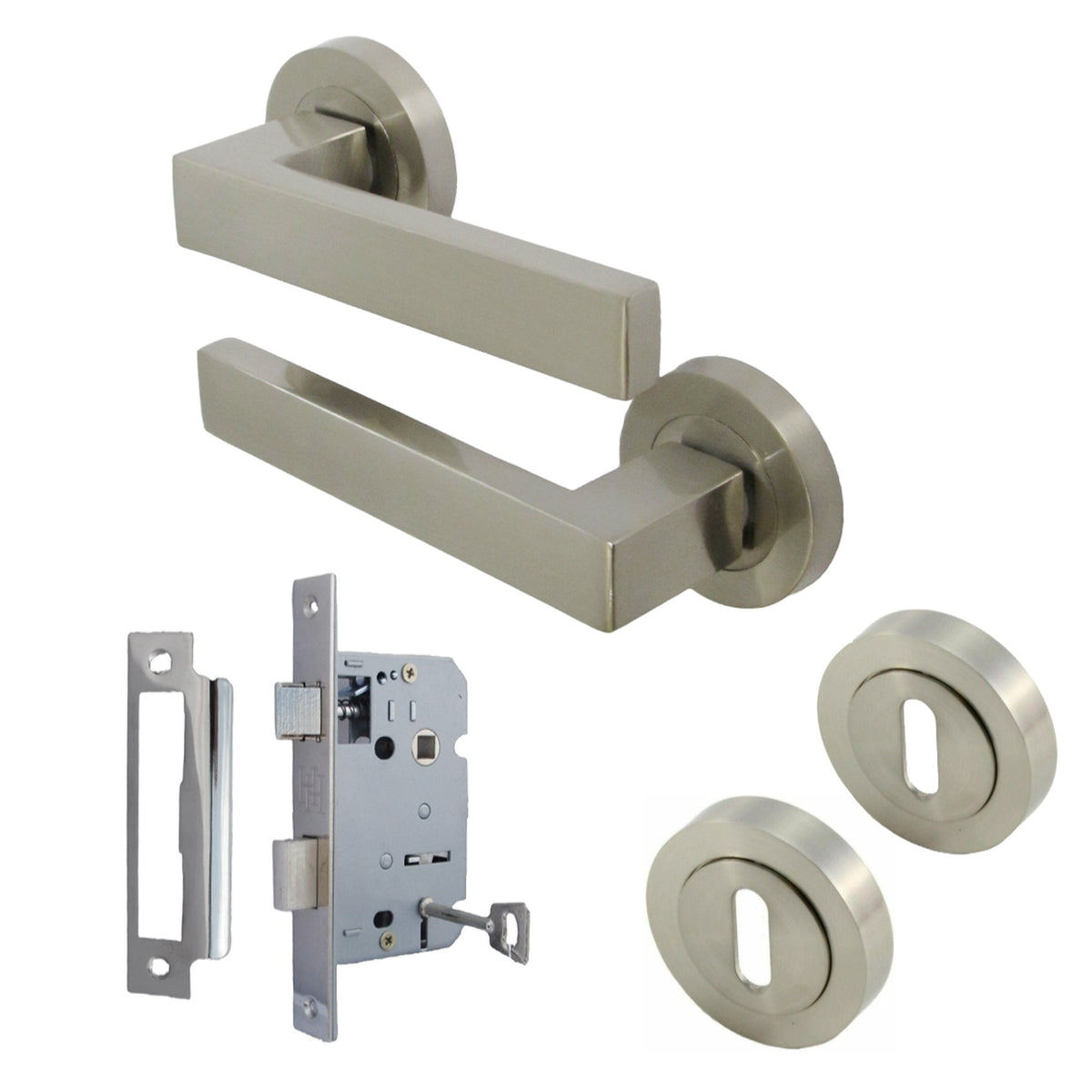 Marketplace JPG companion for Cafri Door Handle Lock Key Modern Satin Nickel Rectangular Lever on Rose Internal Escutcheon