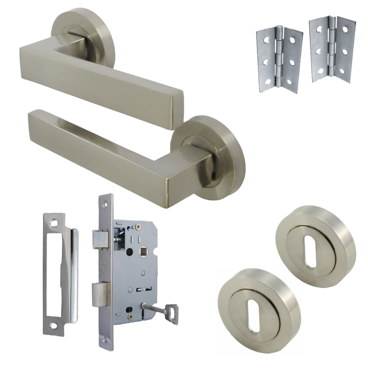 Marketplace JPG companion for Cafri Door Handle Lock Key Set Modern Satin Nickel Rectangular Lever on Rose Internal Escutcheon
