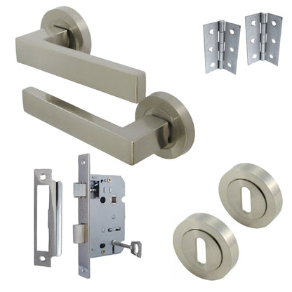 Marketplace JPG companion for Cafri Door Handle Lock Key Set Modern Satin Nickel Rectangular Lever on Rose Internal Escutcheon