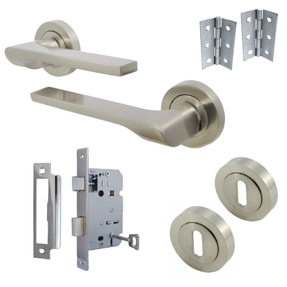 Ensemble de clés de serrure de poignée de porte UNO-2, levier moderne en nickel satiné sur rosace, écusson interne