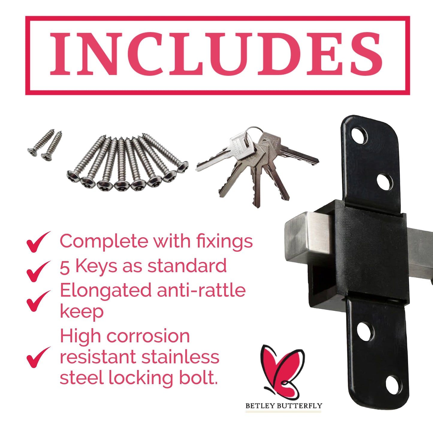 Marketplace JPG companion for Premium Long Throw Euro Profile Gate Lock, Black 316 Stainless Steel for Sheds, Gates & Garage Doors, Double Locking, Keyed Both Sides