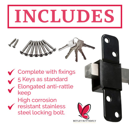 Marketplace JPG companion for Premium Long Throw Euro Profile Gate Lock, Black 316 Stainless Steel for Sheds, Gates & Garage Doors, Double Locking, Keyed Both Sides