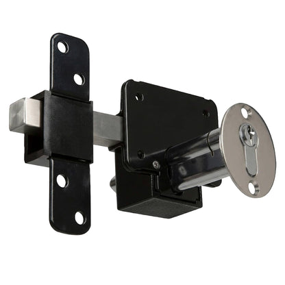 Marketplace JPG companion for Premium Long Throw Euro Profile Gate Lock, Black 316 Stainless Steel for Sheds, Gates & Garage Doors, Single Thumb Turn Locking, Keyed One Side